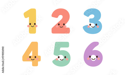 Cute smiling numbers for kids learning in pastel colors