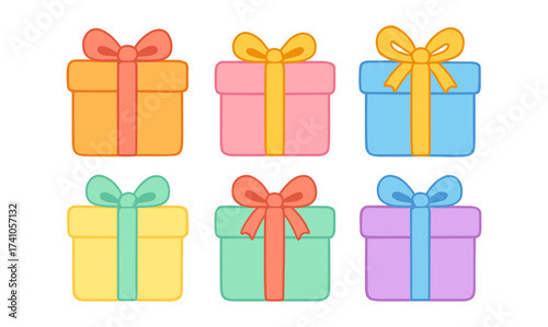 Colorful gift boxes with ribbons in flat design for celebrations and events