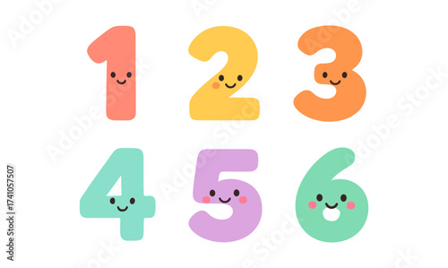Cute colorful numbers with smiling faces for kids learning and education