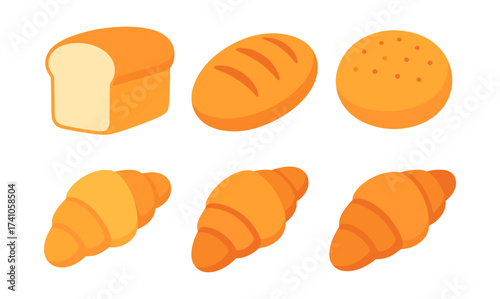 Six assorted baked goods in flat design style