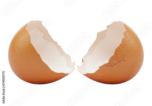 Broken eggshell halves isolated on a transparent background