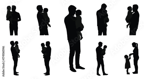 Silhouettes of parents lovingly carrying and interacting with their young children