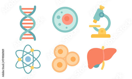 Educational science icons in modern flat style for learning and research material
