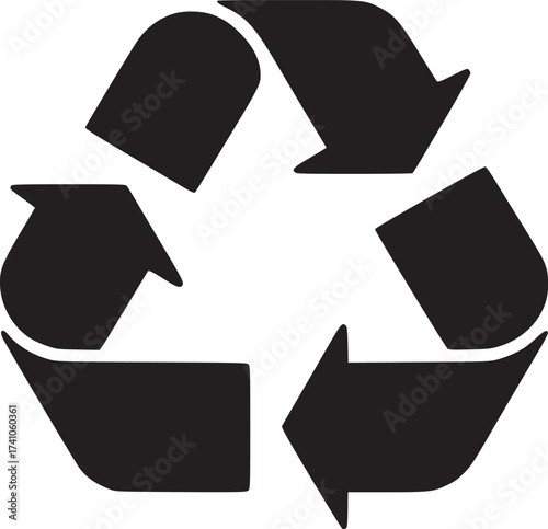 A black recycle symbol with three arrows forming a triangle on a light gray background image design