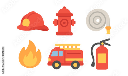 Firefighting essentials collection: safety equipment and tools set