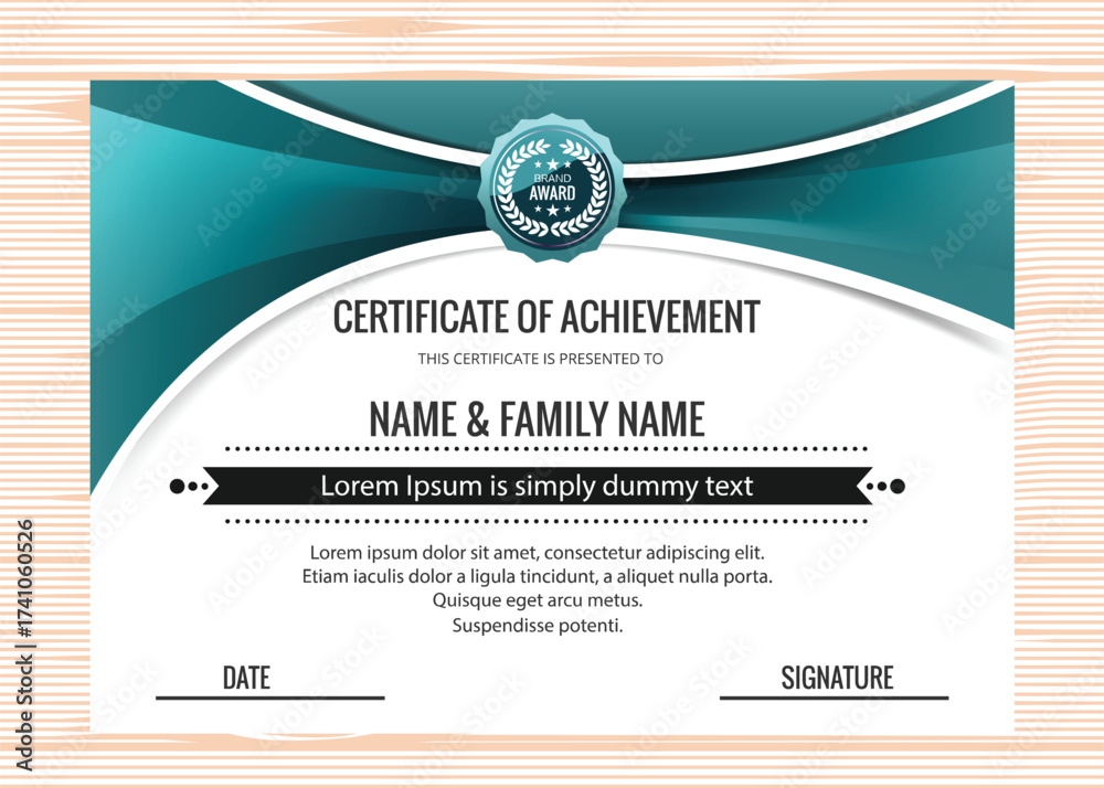 Obraz premium Elegant certificate of achievement with teal and white design and emblem
