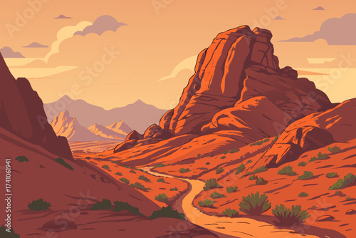 Valley of Fire State Park in Nevada, bright red sandstone formations glowing at sunset