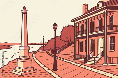 Vicksburg Historic District in Mississippi, red-brick riverfront streets with Civil War monuments and old facades
