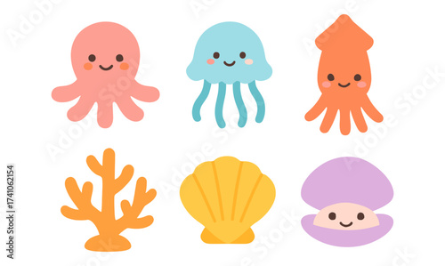 Cute sea creatures: kawaii ocean animal collection for kids