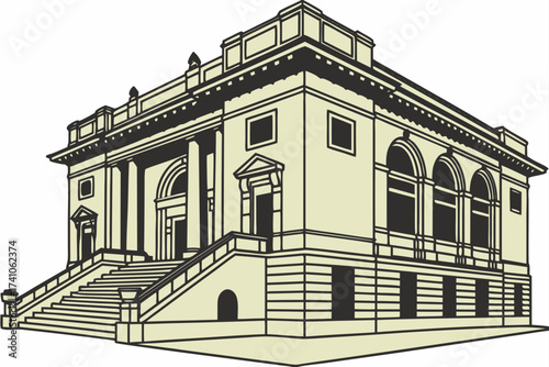 Tacoma Public Library in Tacoma, Washington, historic Beaux-Arts sandstone facade with grand staircase