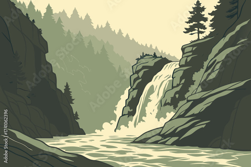 Tallulah Falls in Tallulah Gorge State Park, Georgia, roaring rapids carving through a steep rocky canyon