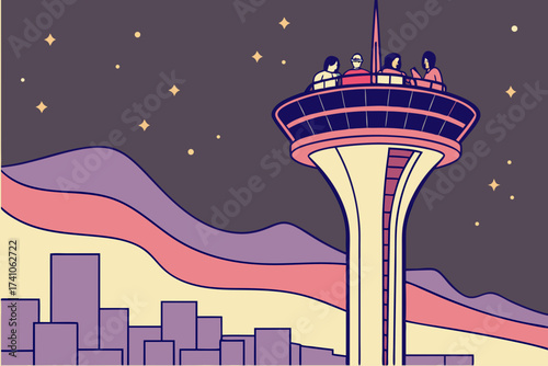 Stratosphere Tower in Las Vegas, Nevada, neon-topped spire dominating desert skyline