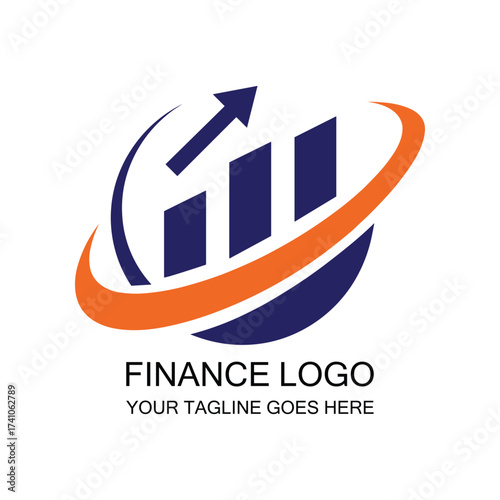 Finance Logo with Globe Bar Chart and Upward Arrow Design