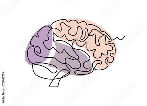 Abstract Brain Illustration with Colorful Sections. line icon-continuous line drawing. Editable stroke. 