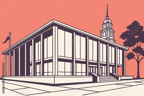 Springfield Lincoln Library in Illinois, modernist design with wide glass panels and civic plaza