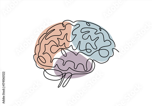 Abstract Brain Illustration with Colorful Sections. line icon-continuous line drawing. Editable stroke. 
