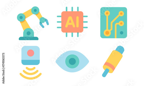 Colorful flat icons of ai robotics and technology concepts
