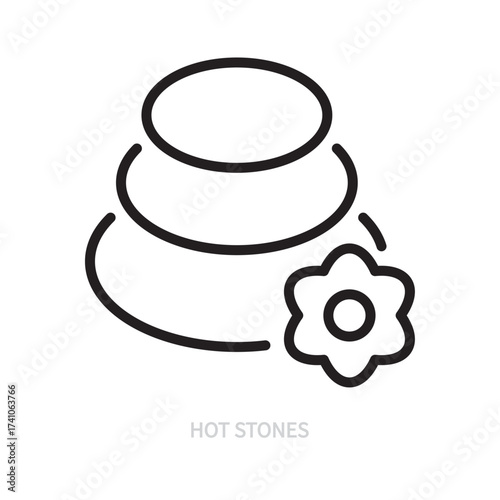 Hot stones line icon, symbol. Self-care, spa salon concept. Isolated on a white background. Editable stroke. Flat design. Vector illustration.