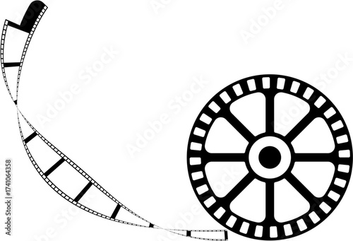 Film Reel and Movie Strip Vector Illustration – Cinema Concept Design, Vector illustration of a classic film reel and movie strip. Perfect for cinema, video production, entertainment, or media design 