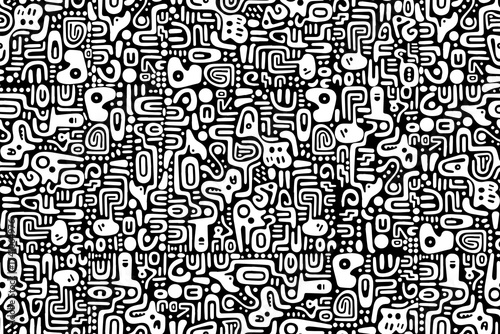 seamless pattern white black doodle background