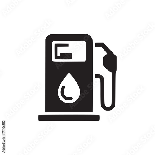 A simple dark gas station pump icon against a plain white background in a minimalist style design