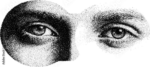 Intricate dotwork yin yang illustration of human eyes for symbolic design