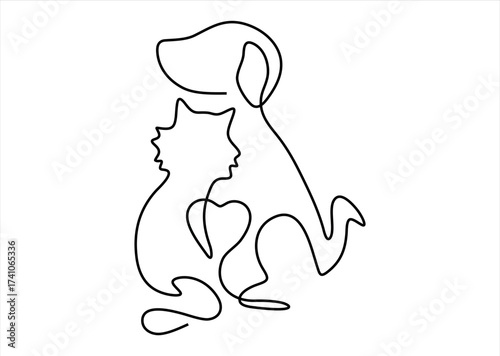 Dog and Cat Together. line icon-continuous line drawing. Editable stroke. 

