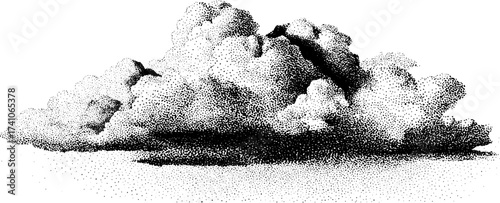 Abstract dotwork stippling of cloud formation in detailed engraving style