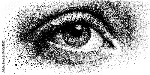 Abstract eye design in detailed dotwork stippling style