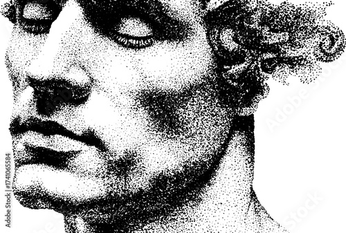Abstract male portrait stipple dotwork illustration with halftone effects for artistic design