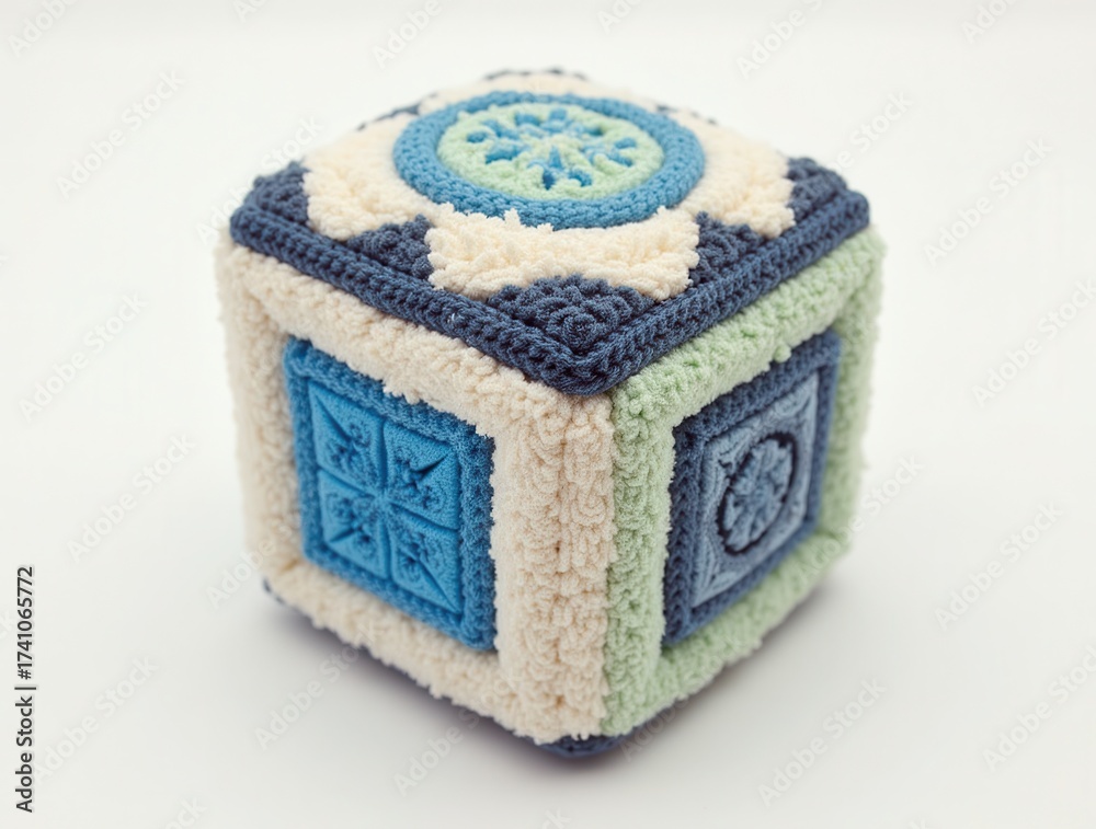 Obraz premium Handmade crochet sensory cube with soft yarn texture