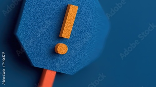 Exclamation mark caution sign on blue background, yellow warning symbol for safety alert, attention reminder, vector illustration, commercial use template.
