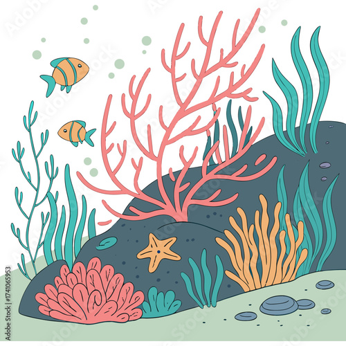 Colorful fish swimming through vibrant decorative coral in an aquarium