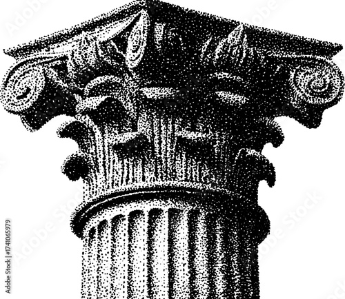 Antique column dotwork stippling design for classic architecture and art projects