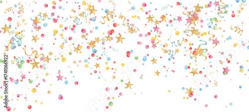 Ping blue gold holiday realistic confetti flying vector background. Glamorous flying tinsels, foil texture serpentine streamers, sparkles, confetti falling birthday background.