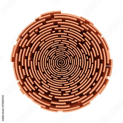 A detailed close up of an abstract circular maze design with a spiraling pattern leading to the center.