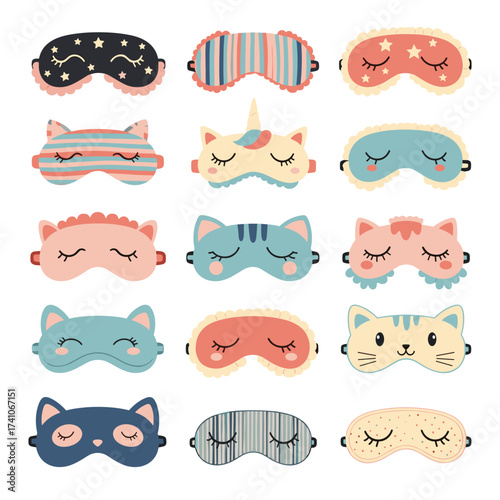 A collection of cute and colorful sleeping eye masks for relaxation and comfort.