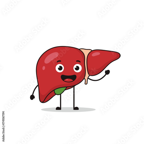 A happy cartoon liver character waving its hand with a friendly smile.