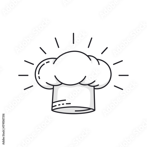 A chef's hat illustration with radiating lines suggesting inspiration and culinary creativity.