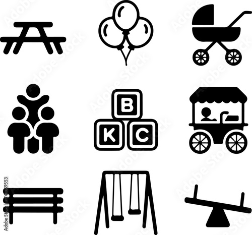 Set of playful outdoor playground and park icons vector illustration