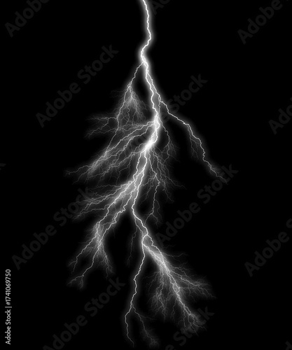 Dramatic lightning strike illuminates the night sky, adding intensity to your designs with raw power and electrifying energy