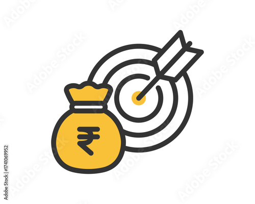 Rupee Money Bag with Target and Arrow Business Finance Icon Vector
