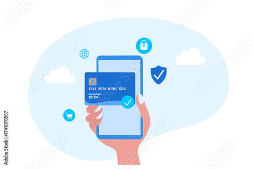 Online mobile payment and banking service, payment approved vector illustration 