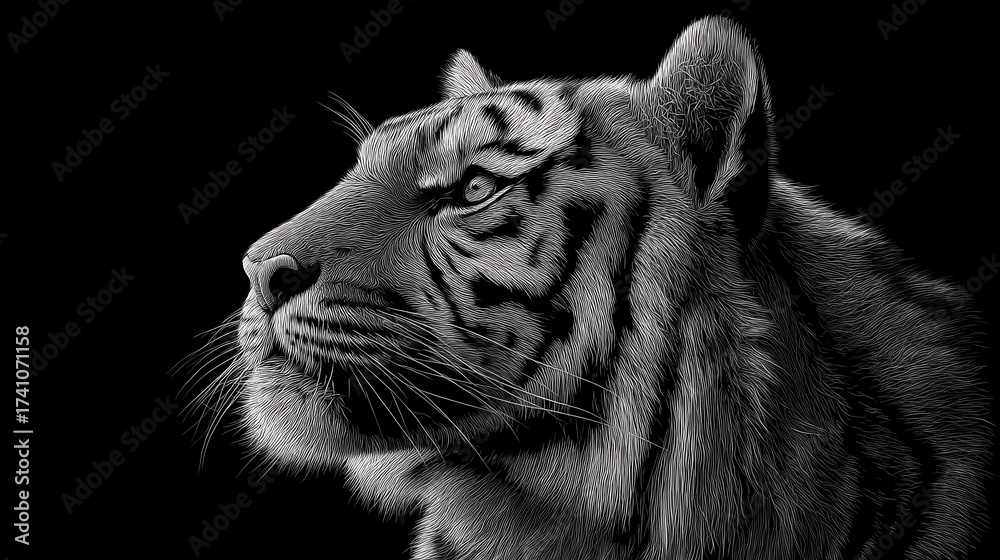 Obraz premium Majestic Tiger Profile in Black and White