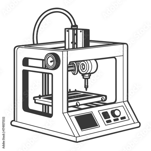3d printer machine line art illustration technology