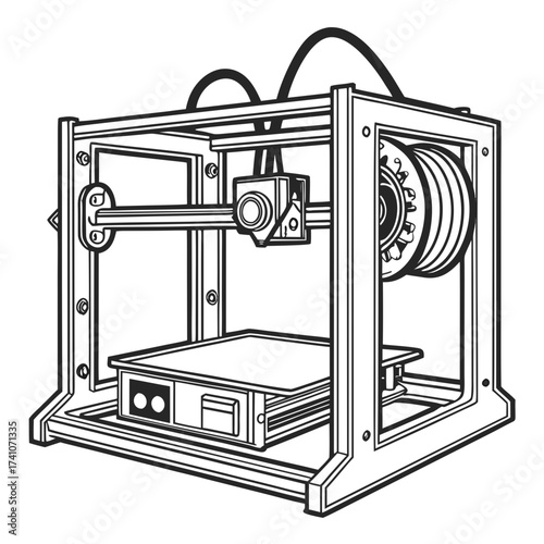 3d printer machine line art technology manufacturing