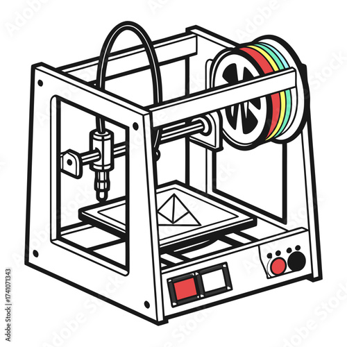 3d printer with rainbow filament and pyramid object