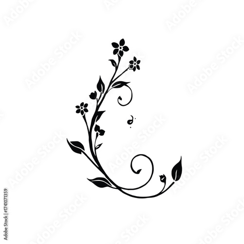 Black floral vine flourish with swirling tendrils vector