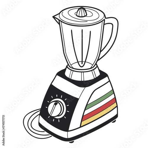 Black and white illustration of a colorful blender