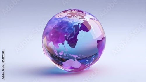 Abstract glass globe with colorful reflections on light background